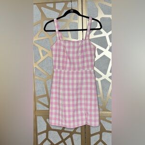 Cider Square Neck Rosette Check Split Mini Dress